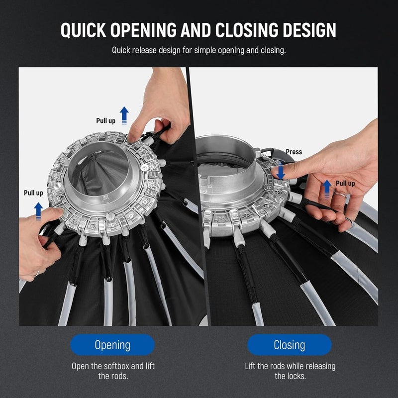 Neewer Basics Parabolic Softbox Bowens Mount, 47" Quick Release Soft Box Light Diffuser/Grid/Bag Compatible with Godox Compatible with Aputure 600d Studio Photography Video Recording Lighting, NS39P - Image 3